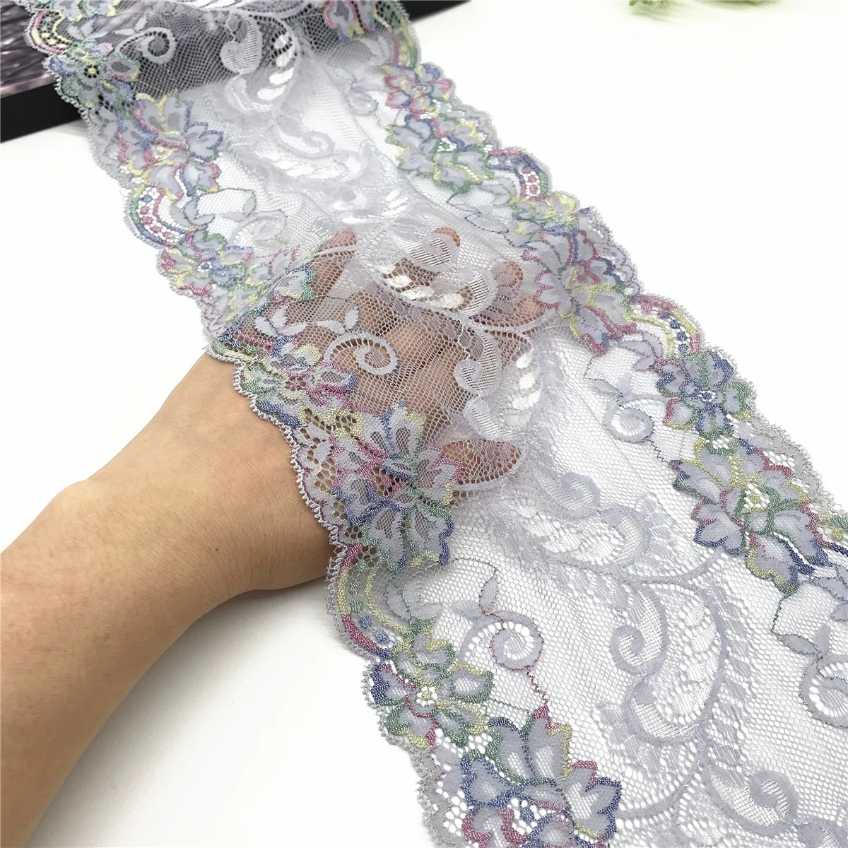 3 anni/lotto Larghezza 17.50 cm Viola Grigio Lucido Stretch Lace Trim Per Lingerie Cucito Mestiere Abbigliamento FAI DA TE Tessuto di Pizzo