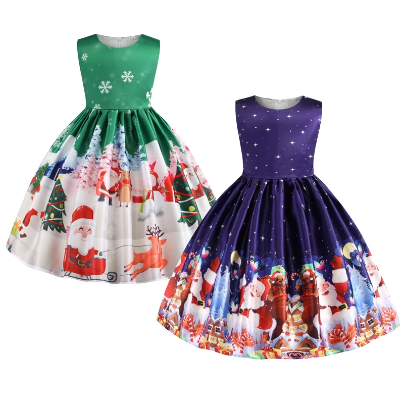 Merry Christmas Girls Dress Cute Santa Claus Snowman Princess Dresses For Fantasy Festival Party Christmas Costume Kids Clothes