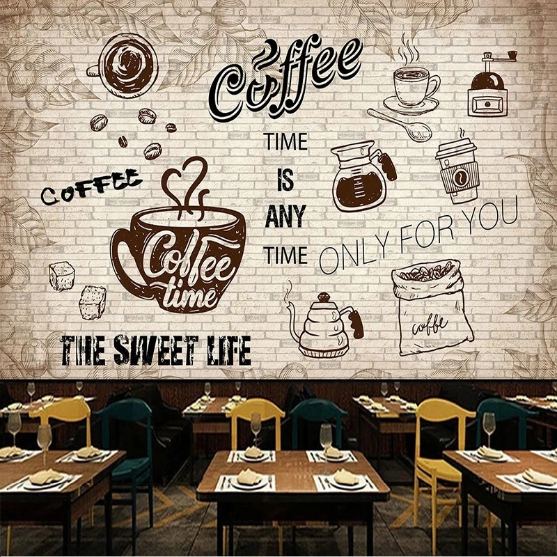 

Custom Any Size Self-Adhesive Hand Painted Coffee Decoration Painting Background Wall Papel De Parede Tapety Painting Fresco