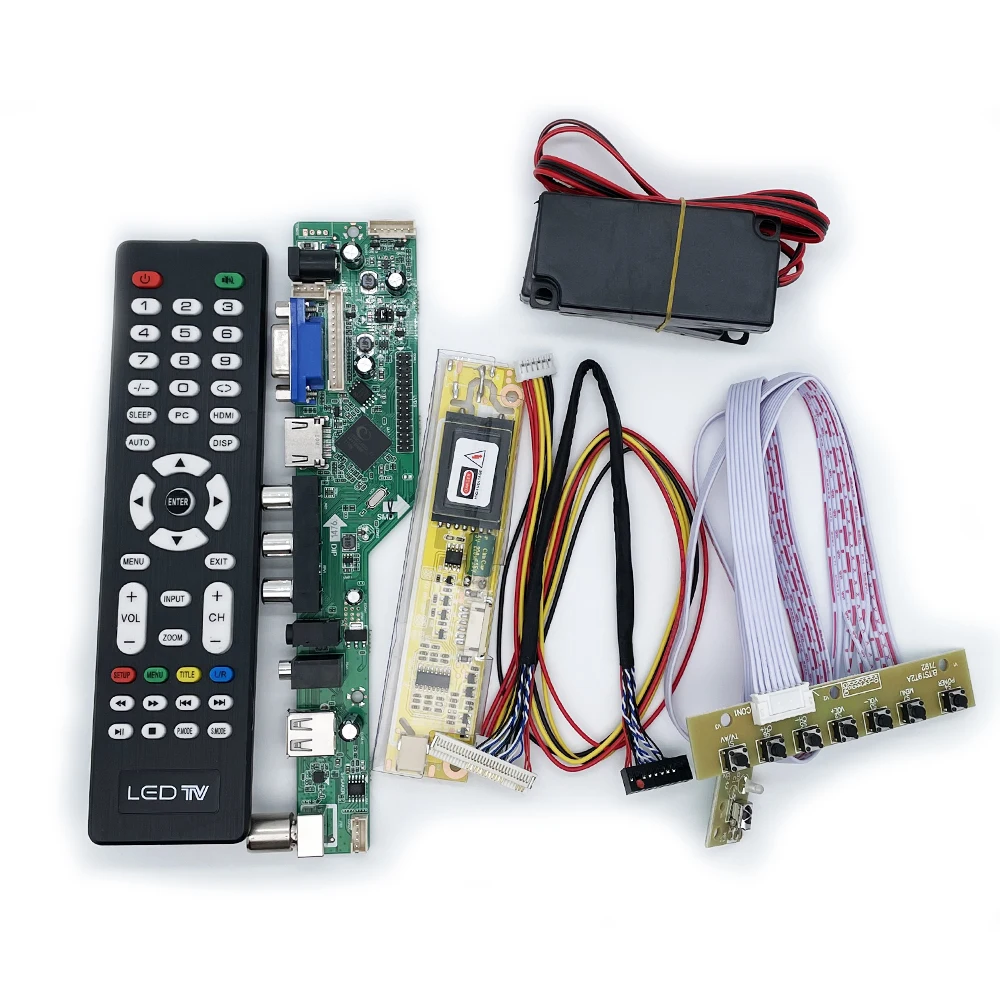 V53 universal lcd led tv controller driver board VGA HD-MI USB TV motherboard analog full kit 30pin 1ch 6bit lvds 1 lamp ccfl