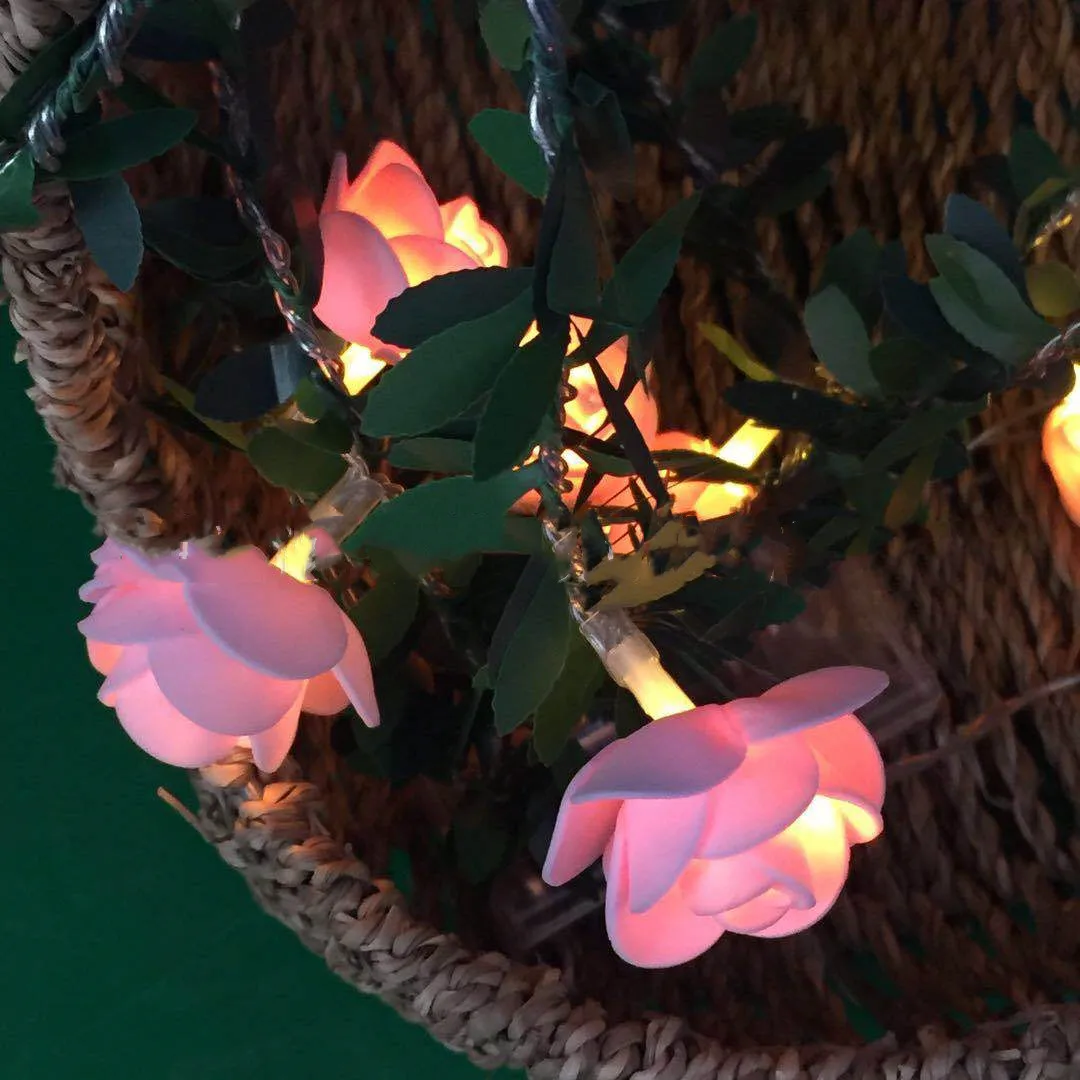 Artificial Rose Vine LED String Light 20/40Leds Garland Christmas Wedding Party Romatic Fairy Lamps Lighting USB Battery Solar