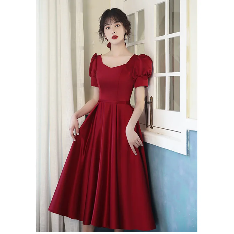 2021 nova moda feminina vestido de noite vinho chá vermelho comprimento vestido de baile manga curta sexy querida vestidos formais robe de soiree