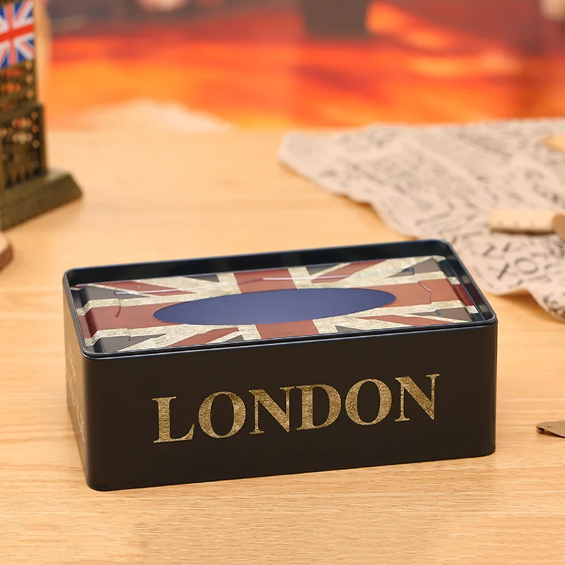 British retro creative metal tissue box rice word flag pumping tray industrial style personality simple napkin tray LB40803