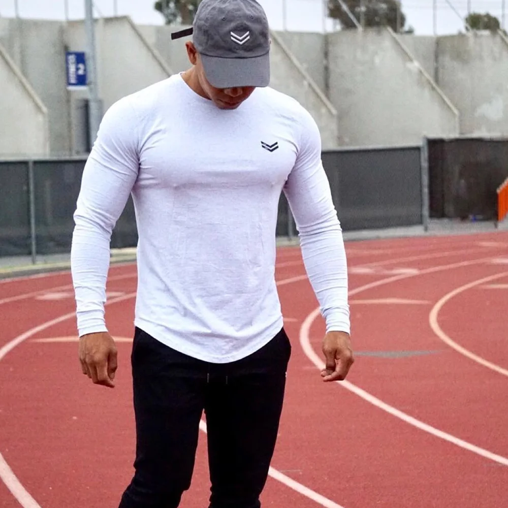 Casual Long sleeve Cotton T-shirt Men Gym Fitness Workout Skinny Shirt  Spring Autumn Male Tee Tops Running Sport Brand Clothing