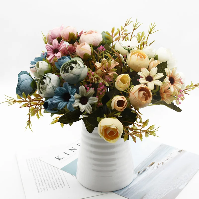 1 Bunch 5 Gabeln 12 Köpfe Künstliche Blumen Günstige Vasen Home Dekoration Zubehör Hochzeit Diy Braut Freiraum für Foto Requisiten – Detail 2