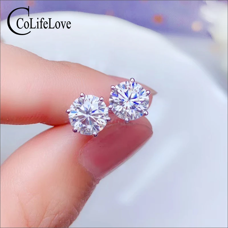 CoLife Jewelry 925 Silver Moissanite Earrings for Daily Wear 6.5mm VVS1 Grade Moissanite Stud Earrings Birthday Gift for Girl