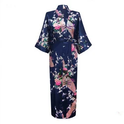 Sexy Bride Bridesmaid Wedding Dressing Woman Japanese Kimono Dress Peacock Print Satin Silk Yukata Bathing Robe Nightgown