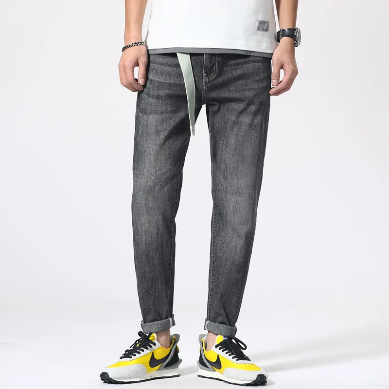 

Fashion Men's Jeans Brand Black Denim Pants Thin Male Solid Cotton Straight Personality Tube Loose Washed Elasticity Trousers