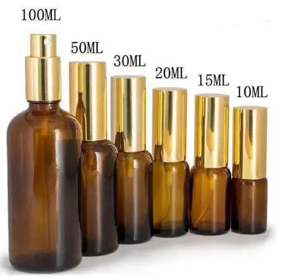 Wholesale 330pcs/lot Sprayer Pump Bottles 30ml Amber Glass Refillable Perfume Bottle With Gold Spray For Sale