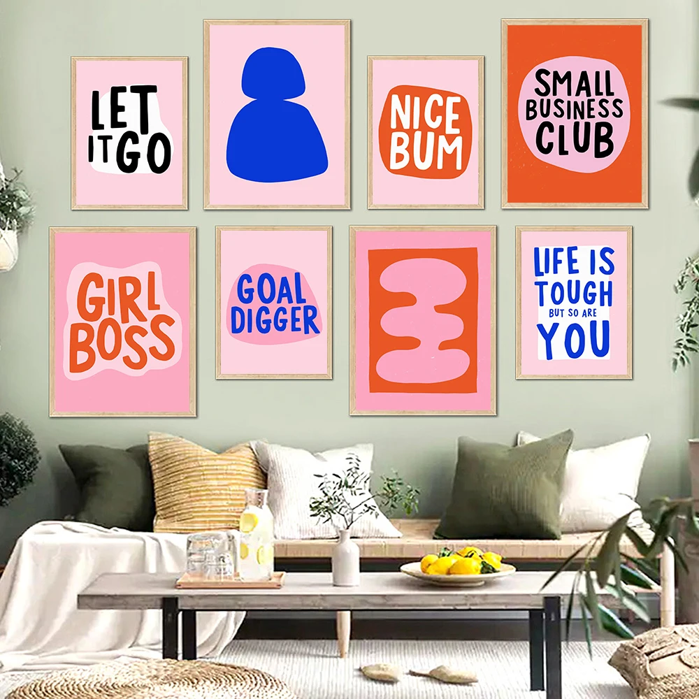 Matisse Positive Inspirational Girl Boss Independent Woman Nice Funny Pinkred Bum Quote Abstract Toilet Office Club Room Decor