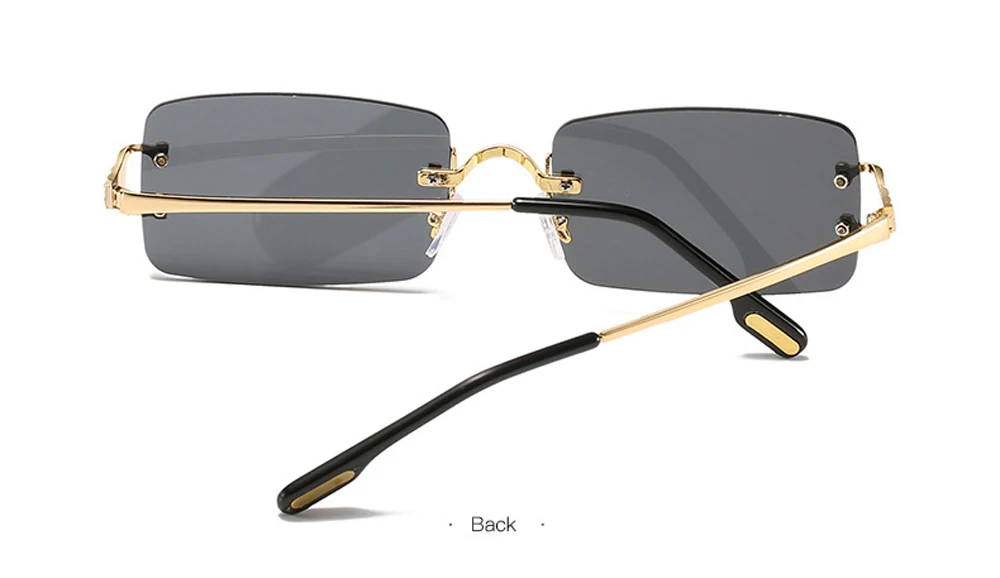 XaYbZc Blaue rechteckige Sonnenbrille, randlos, für Herren, Metall, modisch, quadratisch, Sonnenbrille für Damen, Verlaufsglas, rahmenlos, 2025, UV400 – Detail 14