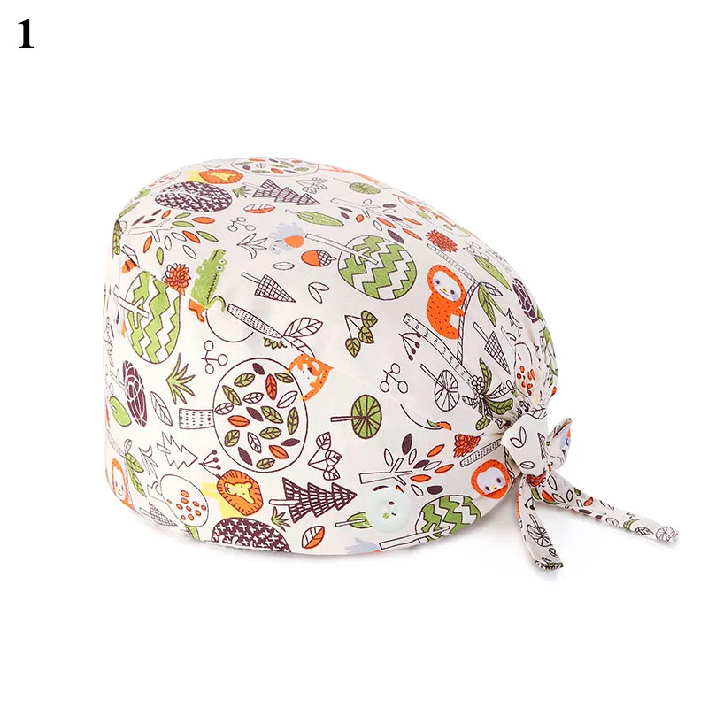 Bloemen Zachte Hoed Afdrukken Verpleegkundige Zweet-Absorberende Hoofd Wrap Handdoek Chirurgische Anti-Vuile Puur Katoen Cap Met Knop scrub Cap