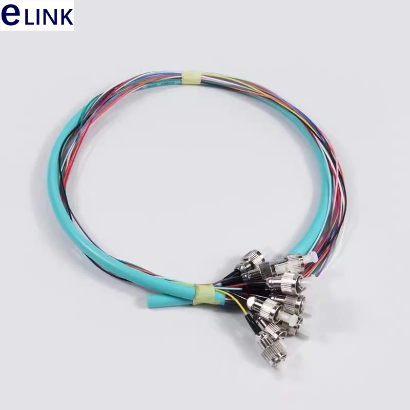 12 colored OM3-Fiber Optic Bundle, Pigtail, Aqua Cable, Pigtail, 50 um, 125um, SC, LC, ST, FC, 1MTR, 0.9mm, FTTHELINK