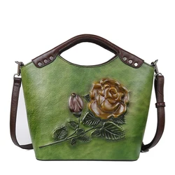 Shopper Luxury Handbags Women Bags Designer Genuine Leather Bag Lady Vintage Floral Shoulder Bag Female Embossed Messenger Bags