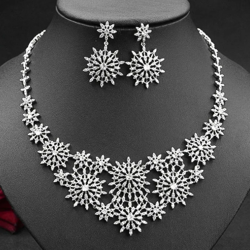 

Zlxgirl jewelry Classic women big flower wedding Jewellery set AAA Cubic Zirconia Necklace Earring Party Jewelry