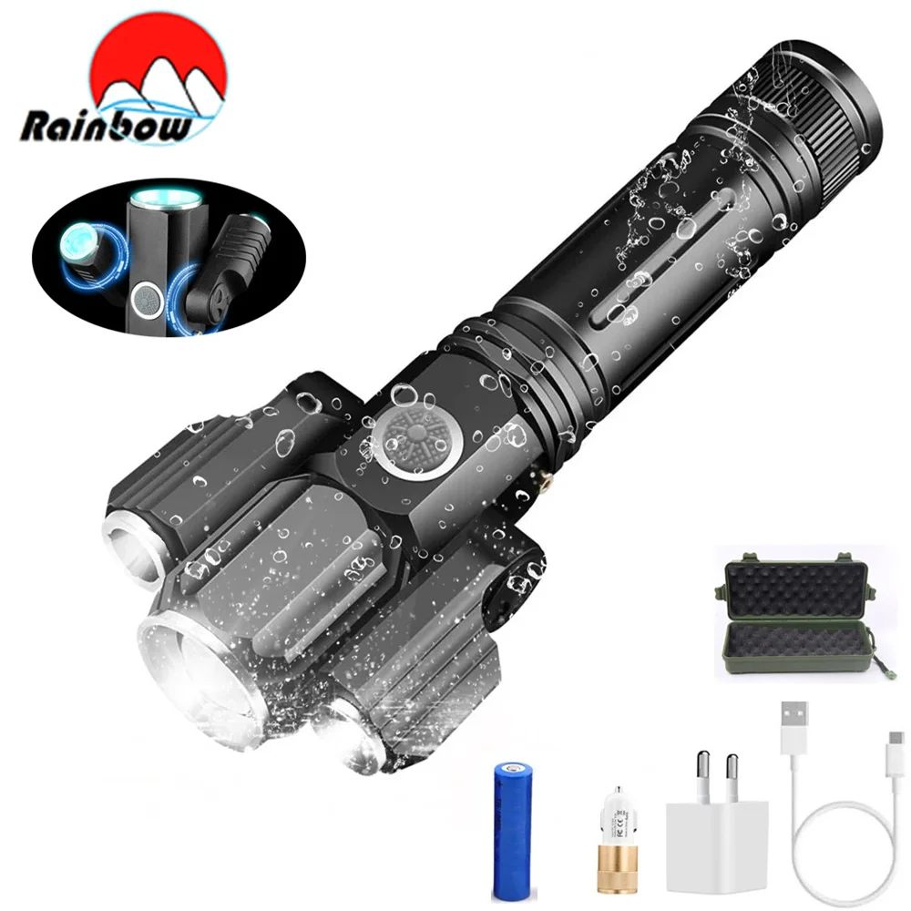 Tactical Flashlight 13000 Lumens 360' Adjustable USB Rechargeable Torch 18650 Hand Lamp Zoomable Bicycle Light Best For Camping