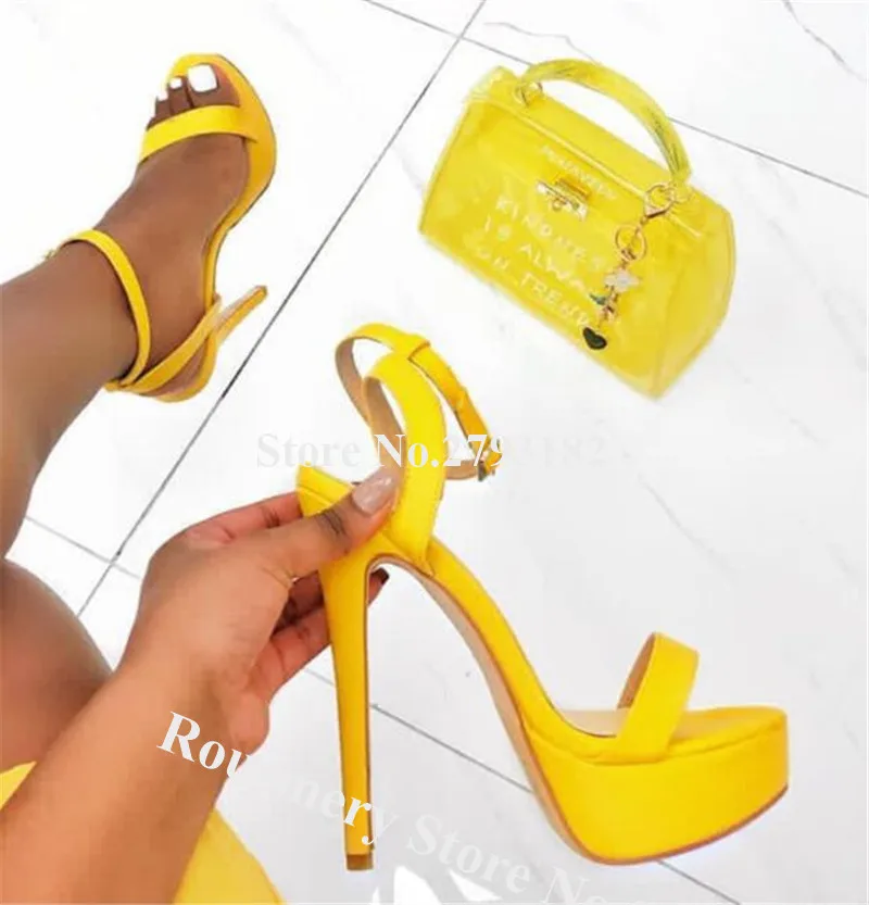 Girls Charming Fashion Open Toe One Strap High Platform Stiletto Heel Sandals Yellow Gold Super High Heel Sandals Dress Shoe