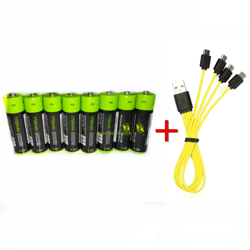 8pcs/lot ZNTER 1.5V AA rechargeable battery 1700mAh USB lithium polymer battery with Micro USB cable for fast charging