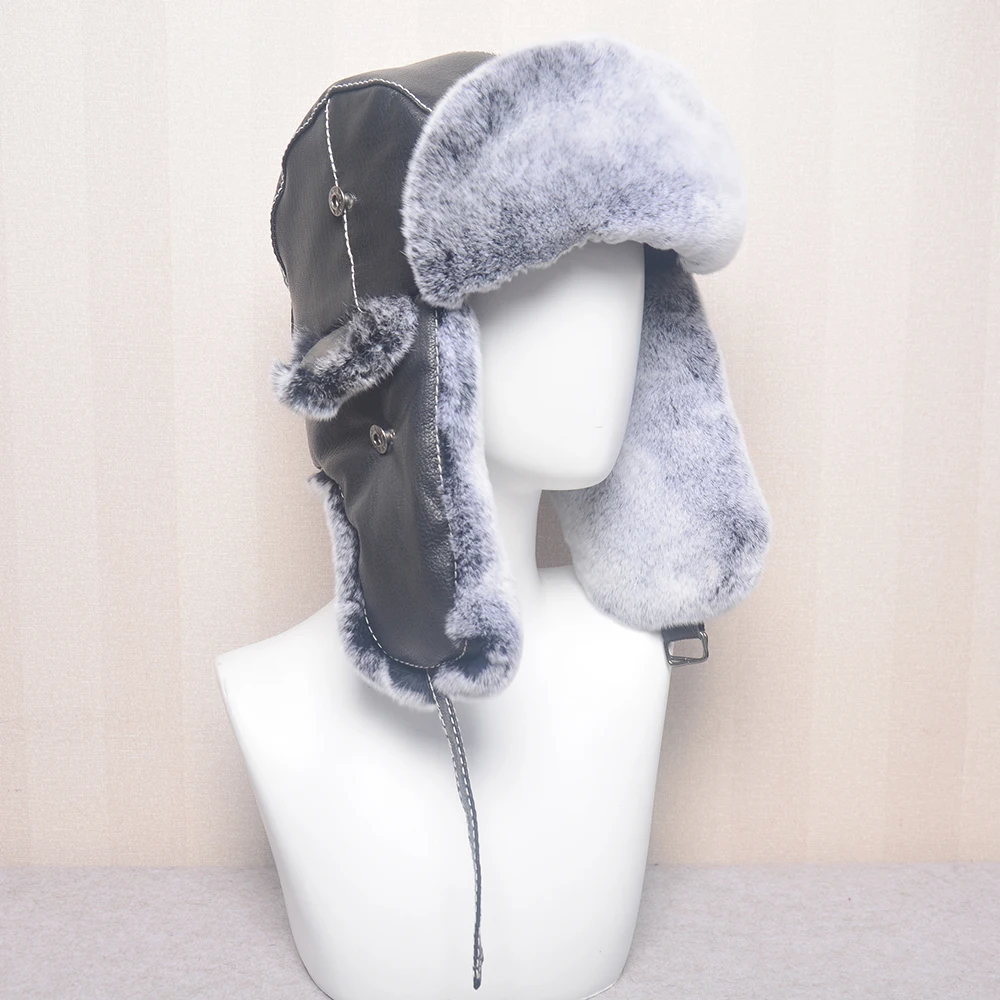 2024 New Hat Keep Warm Unisex Winter Trapper Aviator Trooper Earflap Russian Ski Hat Fur Bomber Real Rex Rabbit Fur Fashion Hats