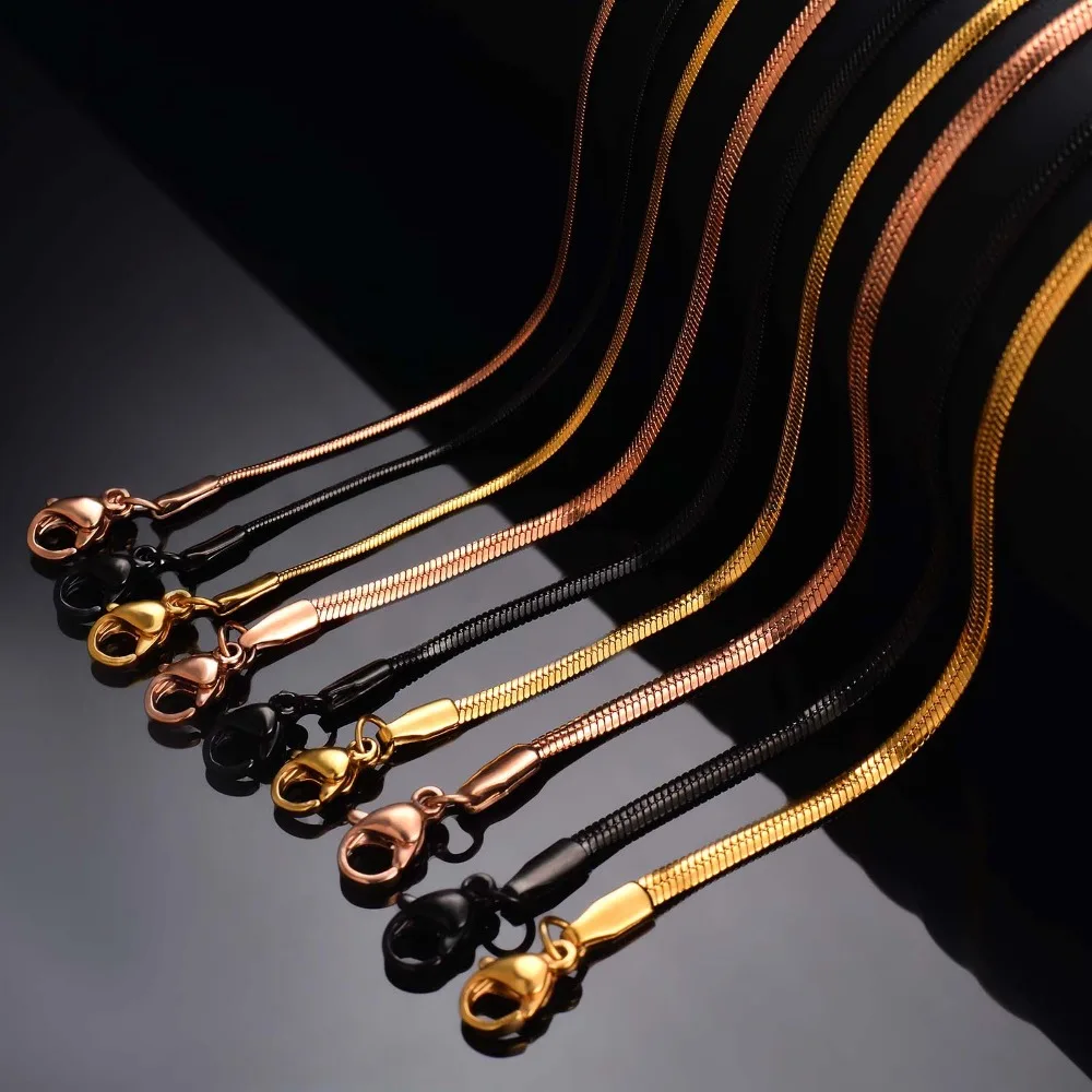 1 Stück Breite 1,5mm/2mm/2,5mm Flache Schlangenkette Halskette für Männer und Frauen Edelstahl Flache Schlangenkette Großhandel Schmuck – Detail 3