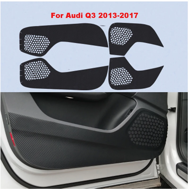 TOMMIA For Audi Q3 2013-2018 Car Inside Door Cover Scratch Protection Anti Kick Pads Carbon Fiber Stickers 4pcs