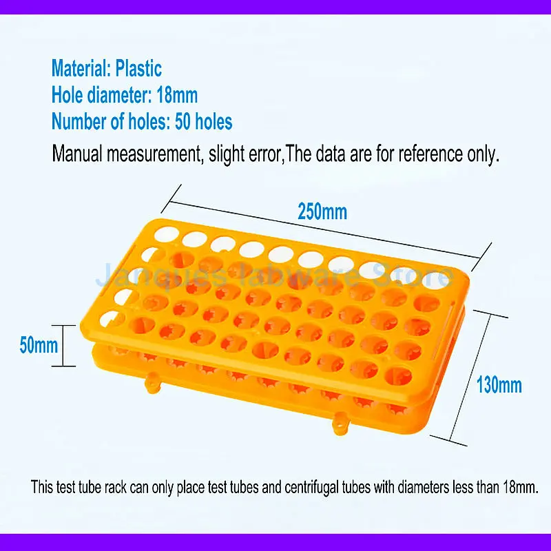 Centrifuge Tube Rack com Silicone Gasket, Lab Plastic, Test Stander, Sampling Pipe Holder, Tamanho do furo 18mm, 50 Buracos