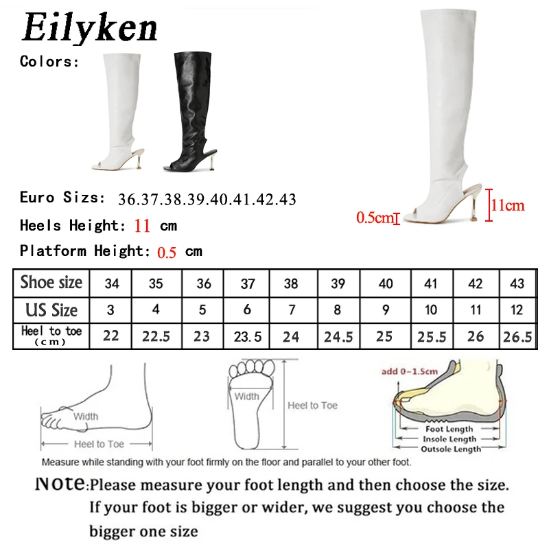 Eilyken Design White Black Peep Toe Over The Knee Boots Fashion Runway Sexy Zip Womans Cut-Out Thin High Heels Shoes