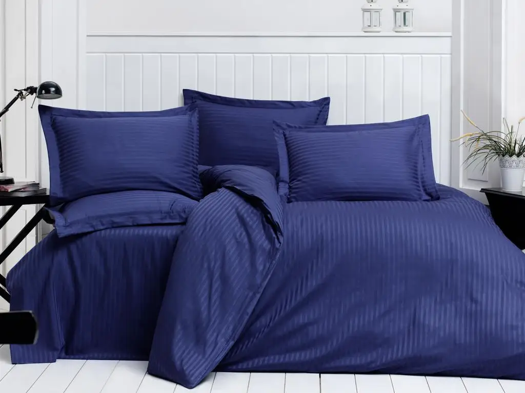 Land Of dowry Stripe Double Cotton Satin Duvet cover set Indigo