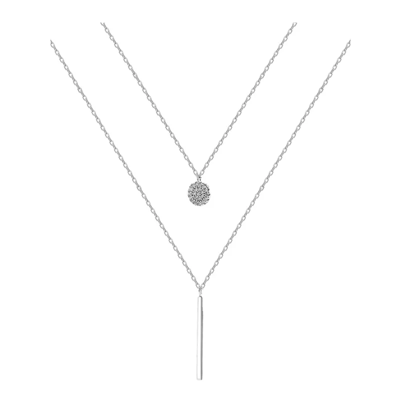 925 Sterling Silver Double layer Necklace Round Shiny Full Zircon Long pendant Necklaces Gift For Girl Fine Accessories NK062 image 6