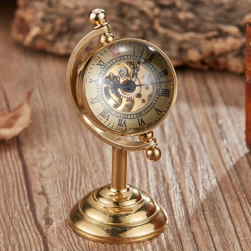 Collection Mechanical Pocket Watch Antique Stand Skeleton Smooth Ball Face Roman Numeral Dial Male Fob Chain Clock for Men Women