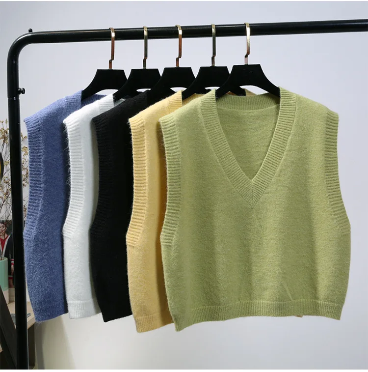 Cashmere Sleeveless Knitted Vest Top Women Spring Autumn Korean Pullovers Women Oversize Sweater Vest  V-Neck Outer Sweater