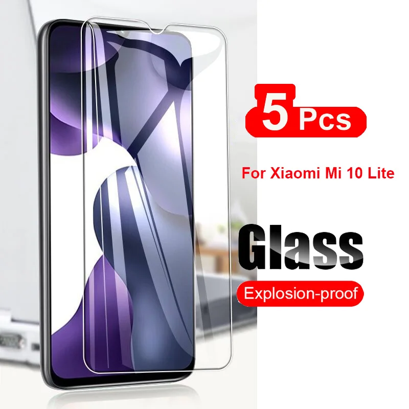 5Pcs Tempered Glass For Xiaomi Mi 10 Lite  Screen Protector Film For Xiaomi mi 10 Lite 5G ShockProof Glass Guard 9H Ultra Clear