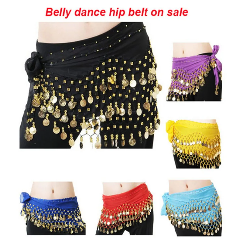 

High Quality New Cheap Belly Dancing Costume Hip Belt 128 Coins Belly Dance Waist Scarf for Women 13 Colors Available