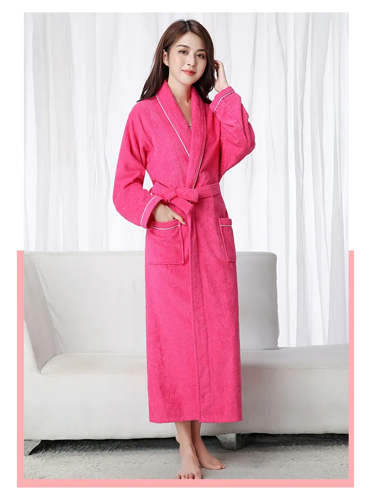 

10 Colors optional solid color adult bathrobe 100% cotton men women sleepwear cotton terry hotel bathrobe