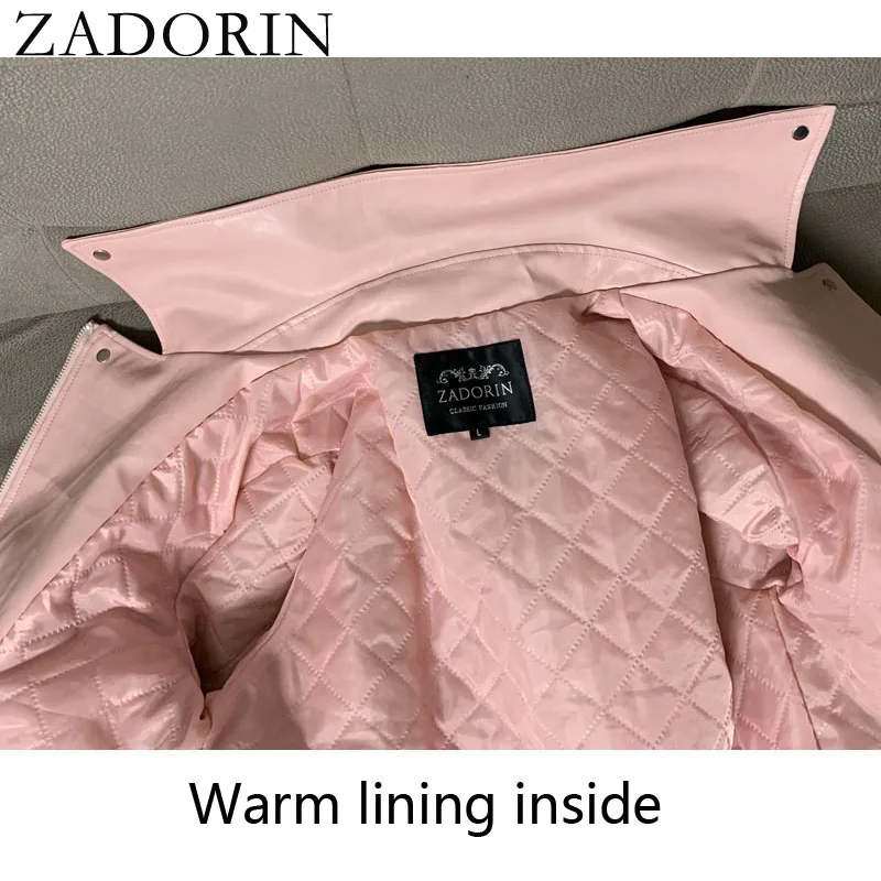 ZADORIN-Veste en Fausse Fourrure de Renard pour Femme, Manteau en Cuir PU, Col Rabattu, Veste Chaude pour Moto, Mode de Luxe, Automne et Hiver, Nouveau