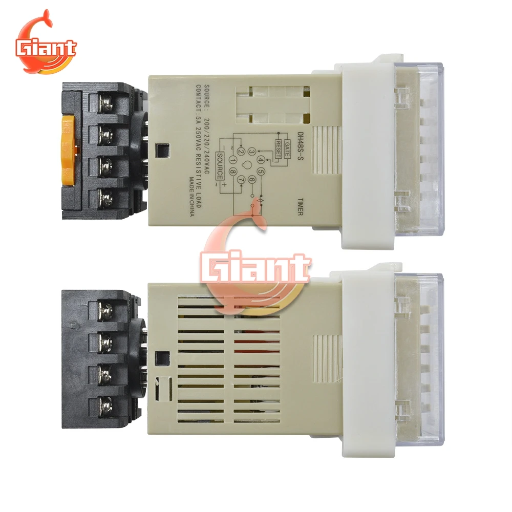 DH48S-S Digital AC 220V Precision Programmable Delay Relay Repeat Cycle SPDT with Socket Base DH48S Series Delay Timer 220V 12V