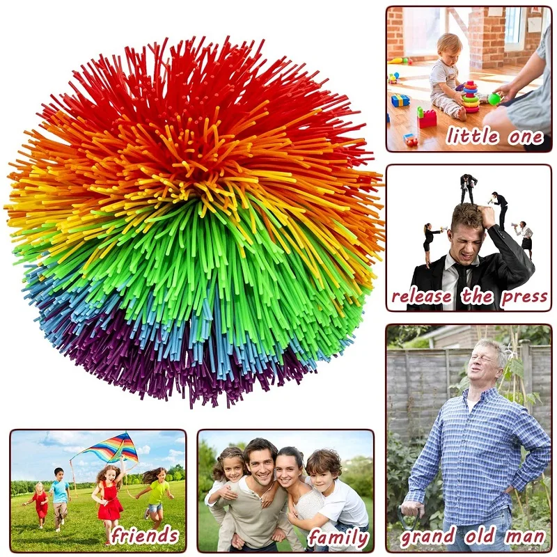 Decompression Rainbow Sandbag Ball Hairy Rubber Band Silicone Fun Elastic Elf Child Adult Sensory Game Toy Gift Palm Treasure