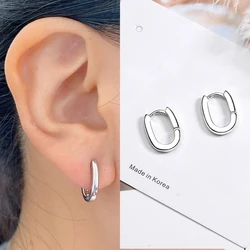 Simple Design Geometric Rectangle Ear Buckle Silver Color Copper Metal Oval Shape Small Hoop Earrings For Women Party Jewelry