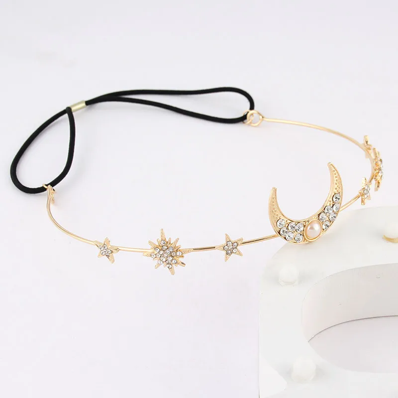 2020 Wholesale Creative Star-shaped Moon Micro-inlaid Pearl Headband, Simple Elastic Geometric Hair Female Accessories