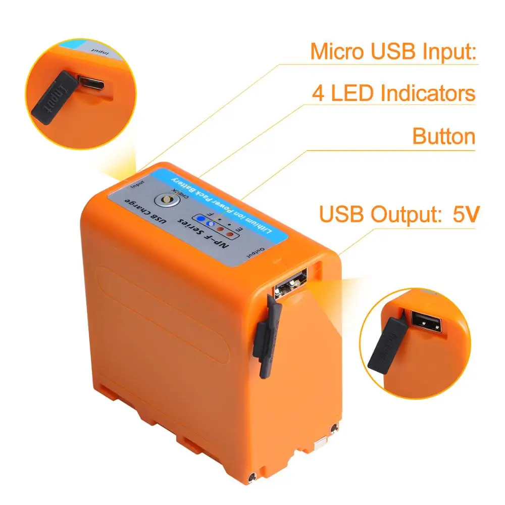 

Batmax 7800mAh NP-F960 NP-F970 Battery with USB Charge Output For Sony PLM-100 CCD-TRV35 MVC-FD91 MC1500C for LED Video light