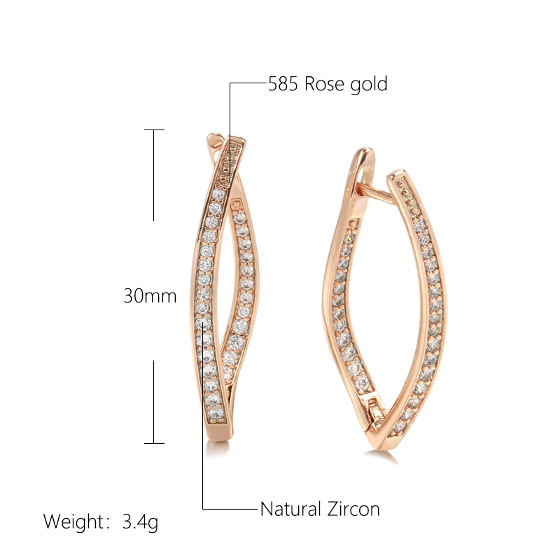 Kinel Hot Fashion Shiny Natural Zircon V Shape Drop Earrings for Women 585 Rose Gold Color Geometric Vintage Daily Fine Jewelry