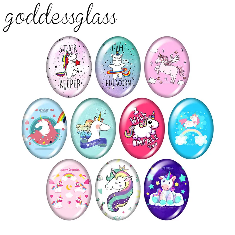 

Cute Unicorn Lovely cartoon 10pcs mixed 13x18mm/18x25mm/30x40mm Oval photo glass cabochon demo flat back Making findings