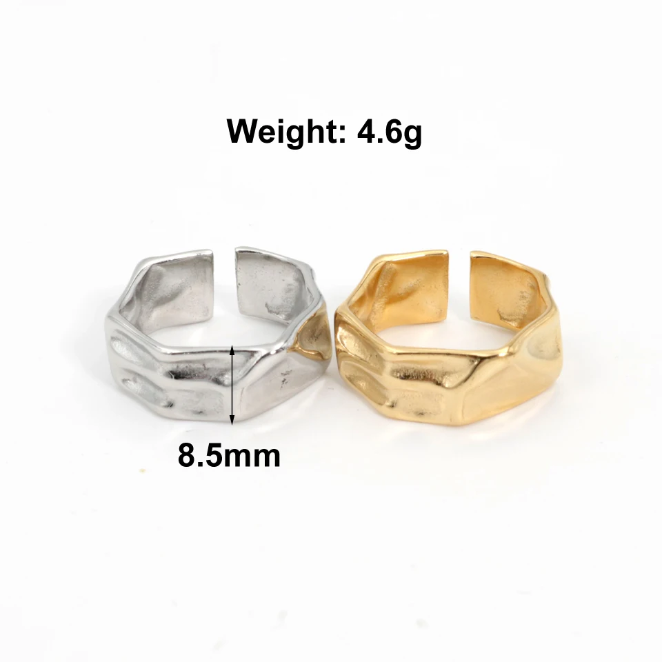 Trendy Irregular Statement Geometric Rings For Women Stainless Steel Jewelry Gold Metal Texture High Quality 18 k Finger Ring