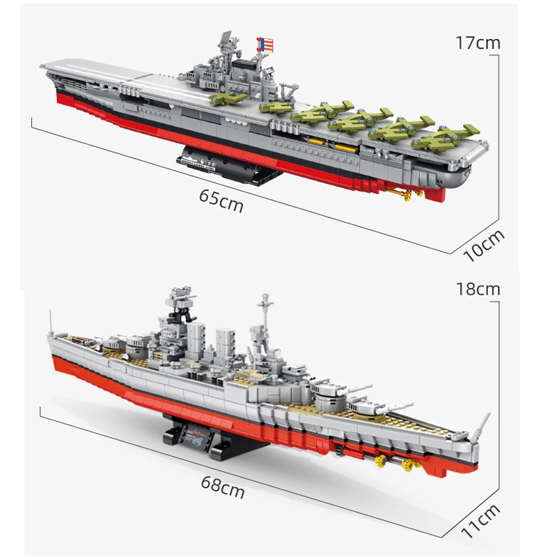 Military WW2 Bismarck Class Battleship USS HORNET CV-8 HMS Hood Model Building Blocks North Carolina Luzov Warship Bricks Toys