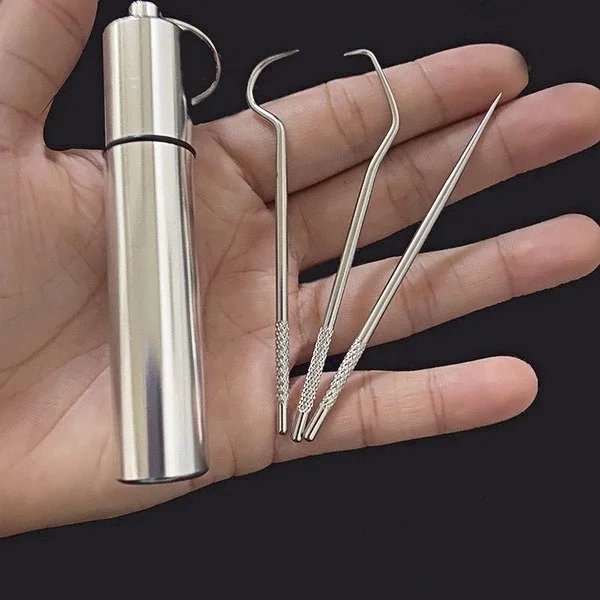 Fashion New Portable Titanium Toothpick Bag Set Reusable Metal Toothpicks with Holders for Outdoor Picnics and Camping