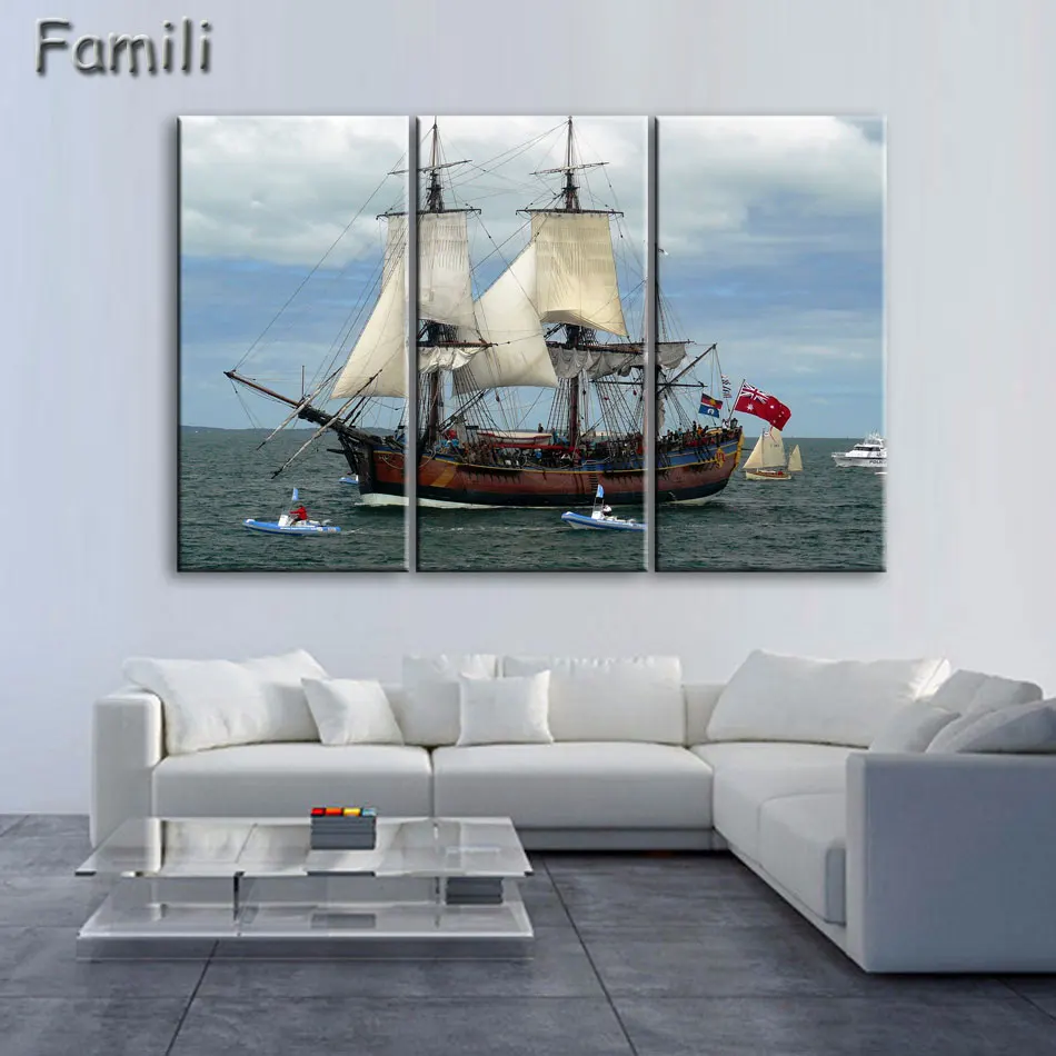 3Piece Sail Boat Canvas Arts Wall Pictures For Living Room Modern Poster and Printed Wall Canvas Art Home Decor Unframed