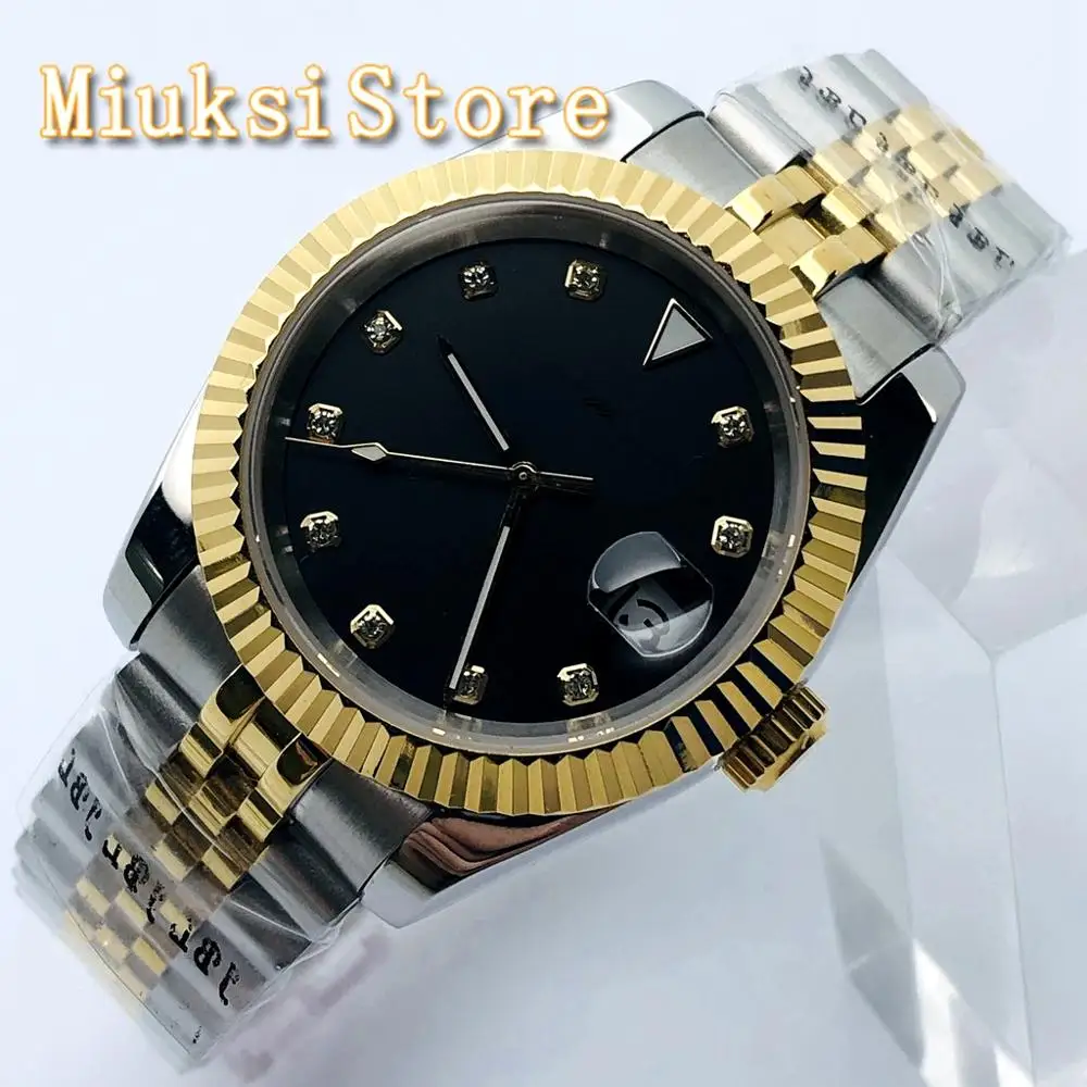 

BLIGER 39mm Silver Gold Top Sterile Watch Sapphire Crystal Black Dial Date 21 Jewelry Miyota 8215 Movement Automatic Watch