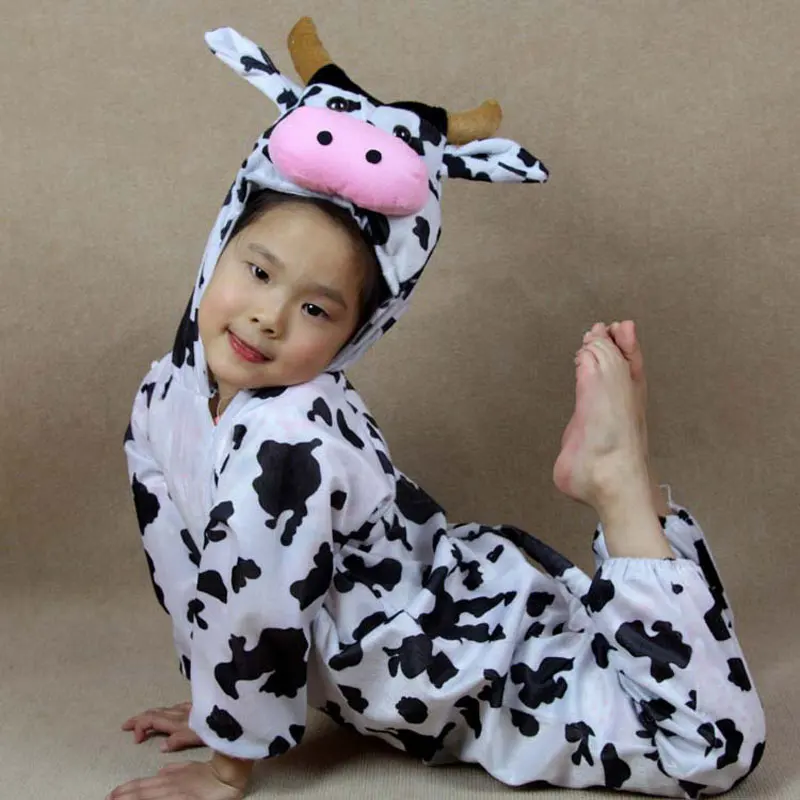 Children Cartoon Animal Milk Cow Costume Performance Jumpsuit Halloween Costumes for Boy Girl Party Performance Costumes