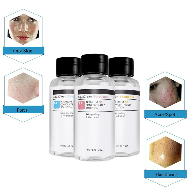 3Pcs Deep Facial Skin Cleaning Solution As1 Sa2 Ao3 Small Bubble Peeling Solution Aged Keratin Removal Beauty Machine