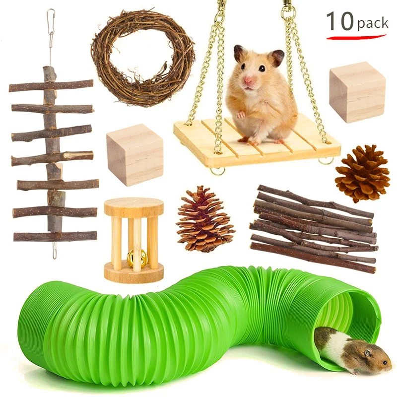 House for hamster lnteractive toys for guinea pigs game swing  hamster Molar wooden product set octagonal maze wheel bridge toy